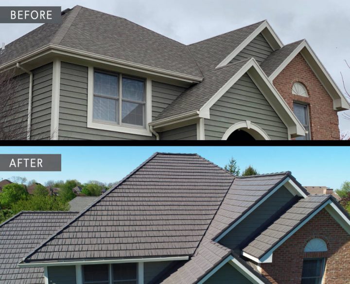 Before and after roof in Tipp City Ohio